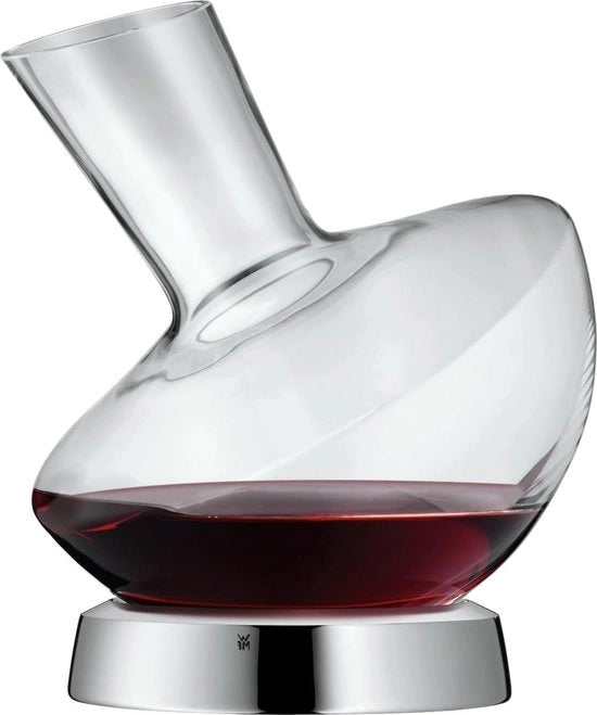 Karaf da vino 0,75 l in vetro con base in acciaio inossidabile - decantatore per vino rosso - aeratore di vino - facile da pulire - bella forma - elegante - di alta qualità