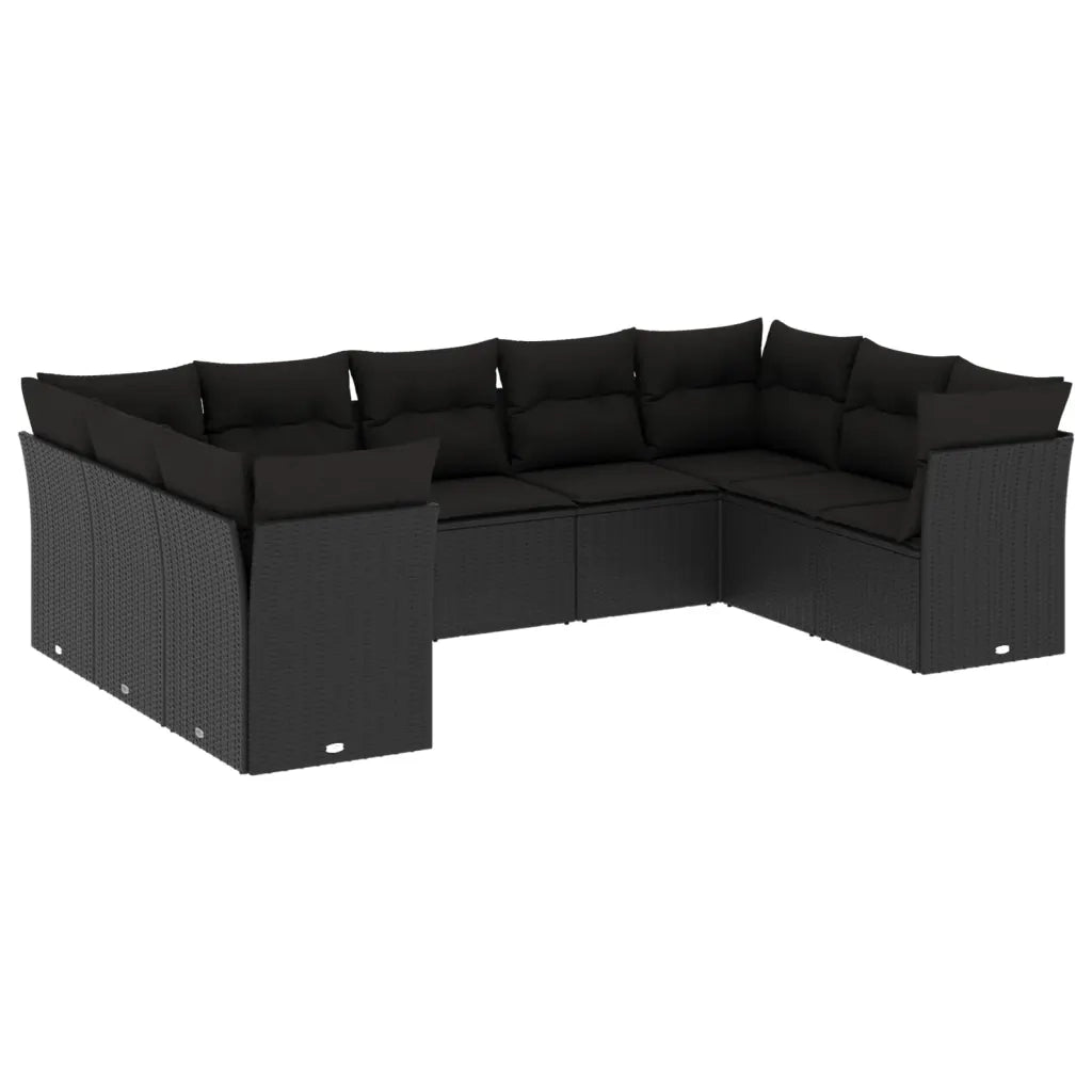 Set Divani da Giardino 9 pz con Cuscini Nero in Polyrattancod mxl 115685