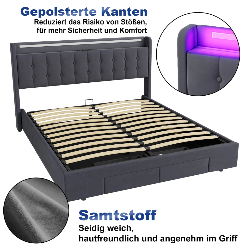 Letto contenitore 180x200 cm, colore grigio