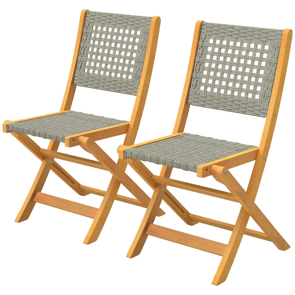 Sedie da Giardino 2 Pezzi ¨C zephmum ¨C Legno Massello e Polyrattan Grigio
