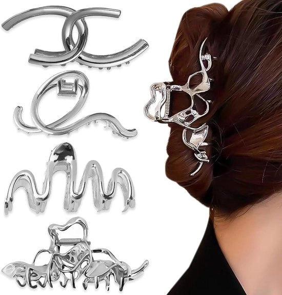 Ferraglie Antiscivolo per Capelli - Metalliche - Argento - Clip per Capelli Flessibili - Per Capelli Lunghi e Spessi