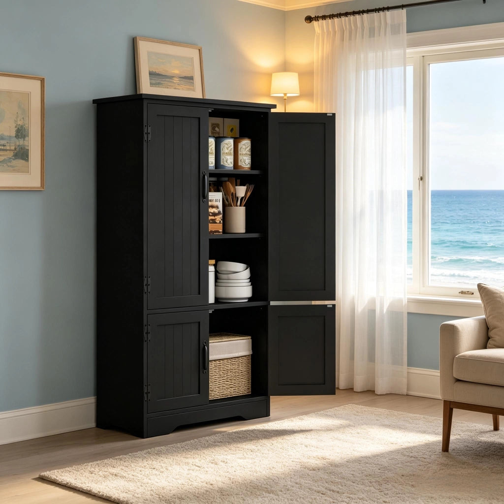 ARMADIO Cucina Moderno 60x30x123 cm Nero in MDF e Truciolare