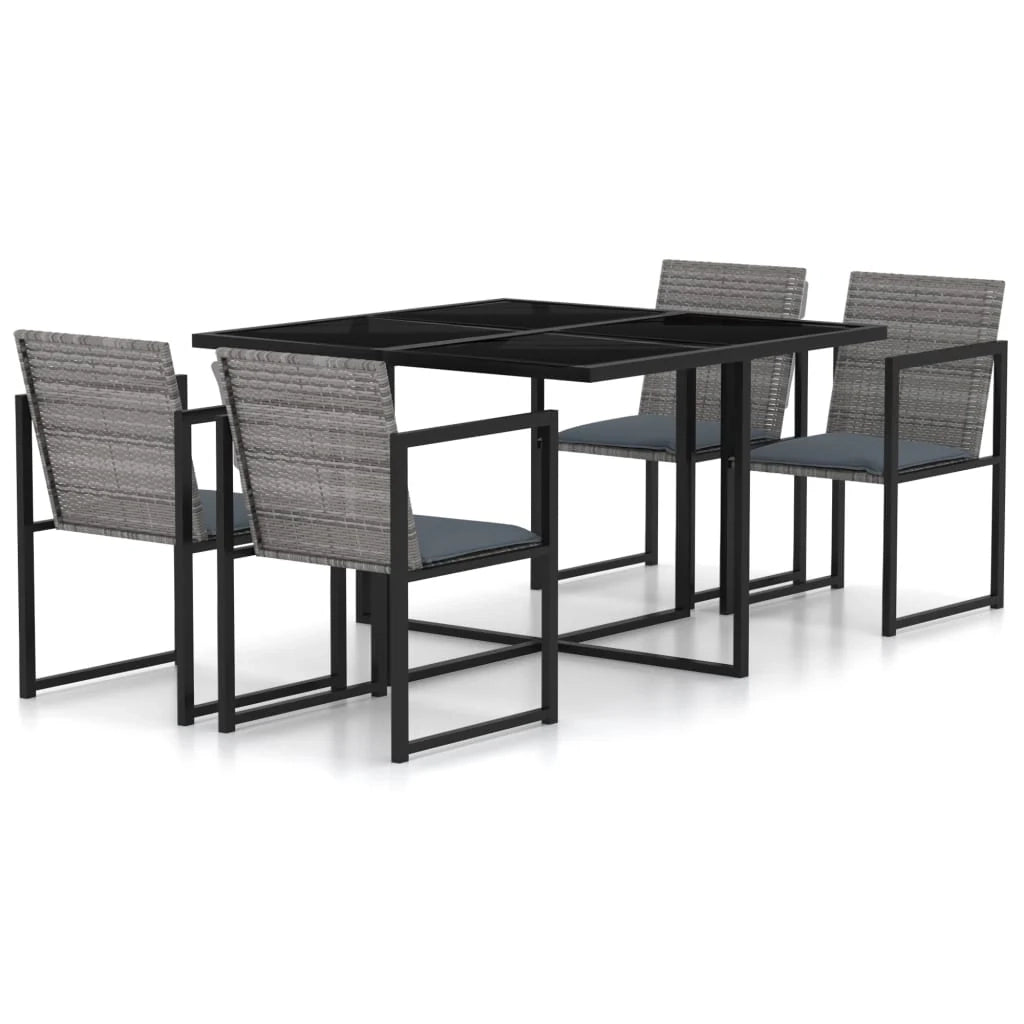 Set da pranzo da giardino 5 pezzi e cuscini in resina intrecciata grigia 02_0014795