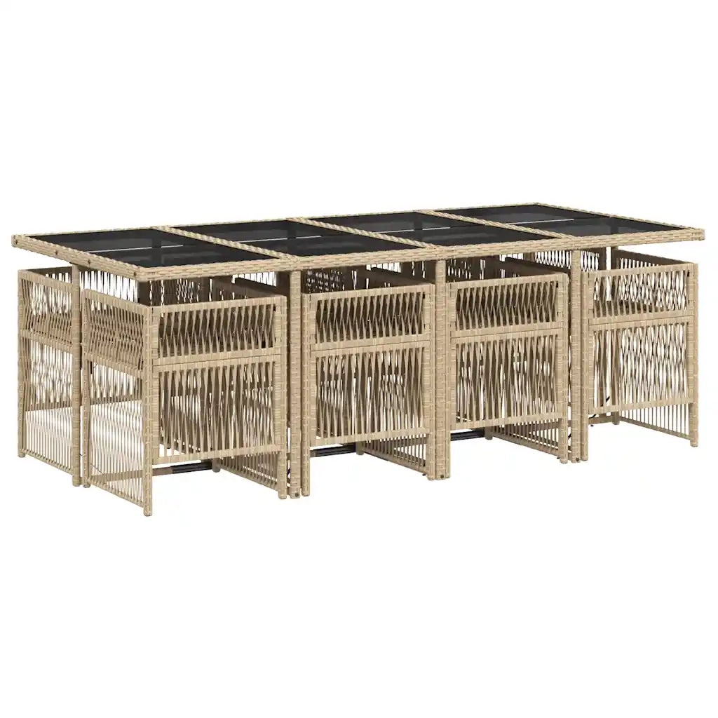 Set Pranzo da Giardino 9 pz con Cuscini Beige Misto Polyrattan 3210924