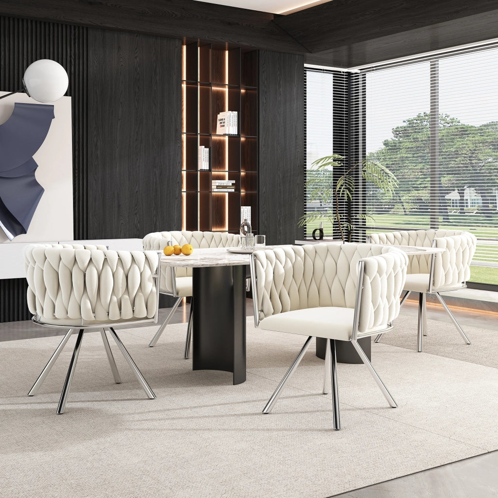 SEDIA Girevole in velluto 62,23x60,96x57,15 cm Beige e Argento Set da 2 pezzi