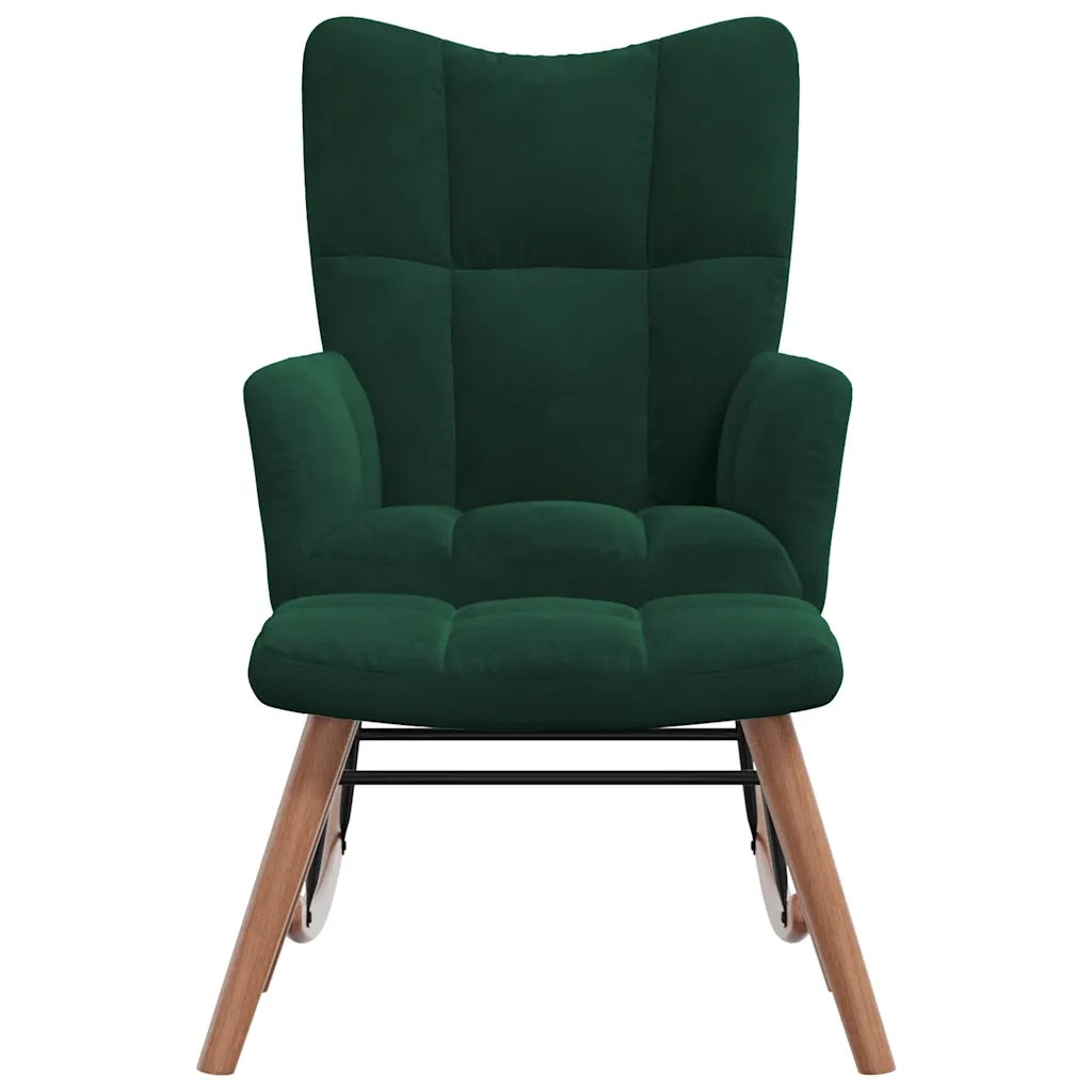 Poltrona a Dondolo con Poggiapiedi Verde Scuro in Velluto 328152