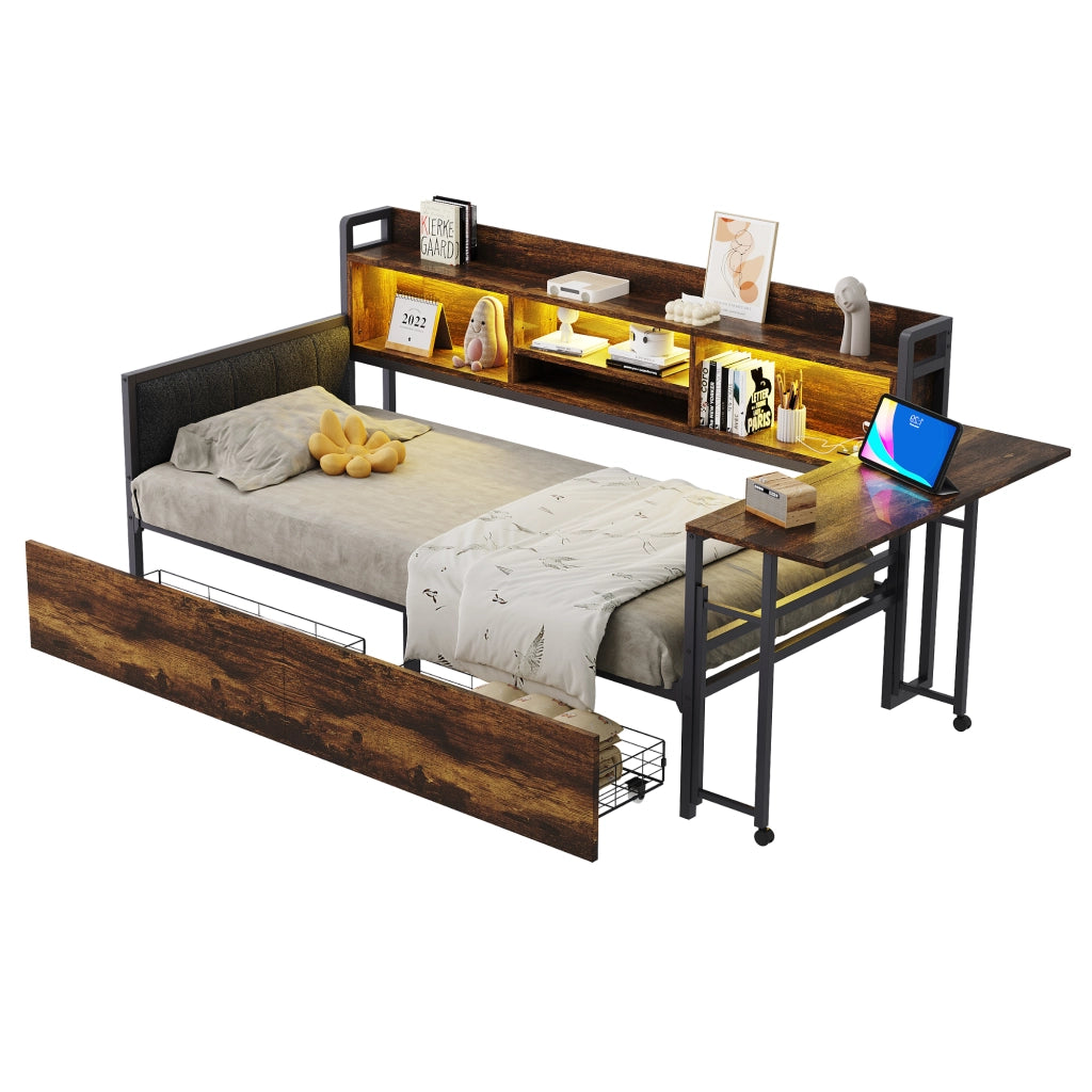 Sofabett con illuminazione LED e vano contenitore in metallo 90x200 cm