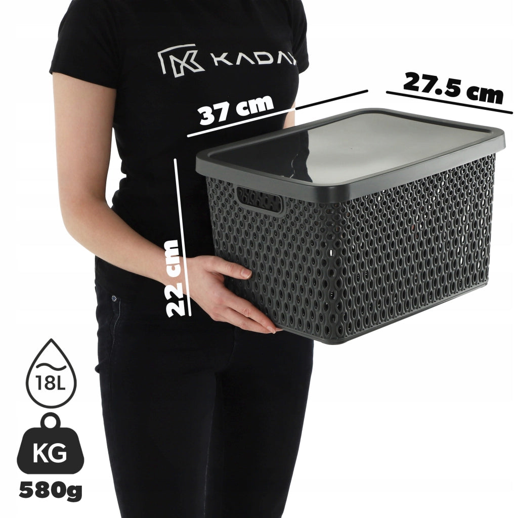 Cestino KADAX con coperchio, contenitore organizer, scatola portaoggetti da 18 litri, grigio