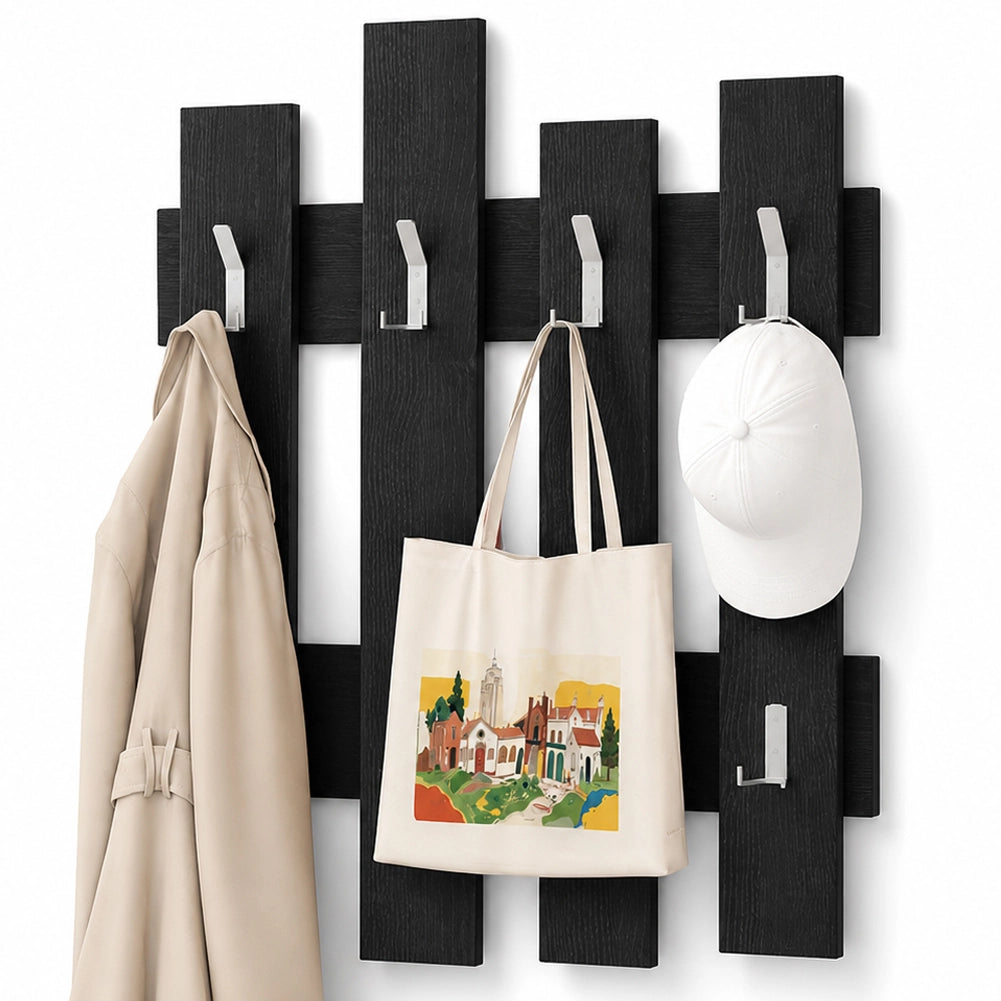 Appendiabiti da Muro Attaccapanni Montaggio Parete H79xl64xP4cm Legno Nero