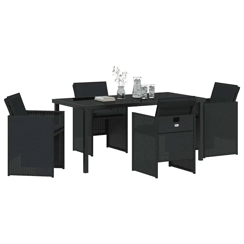 Set da Pranzo per Giardino con cuscino 5 pcs Nero polyrattan