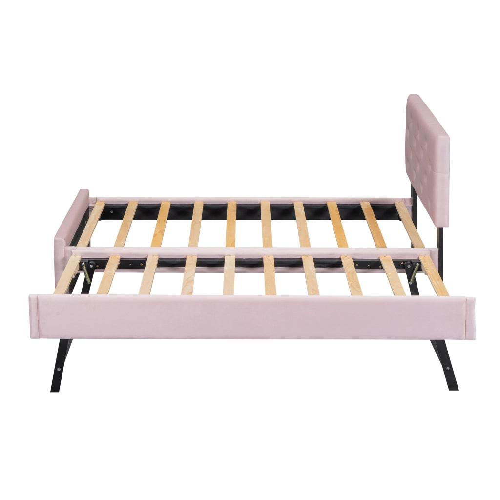 Letto Imbottito Singolo con Rete a Doghe e Contenitore ¨C MINIMAL ¨C Velluto Rosa 90x200