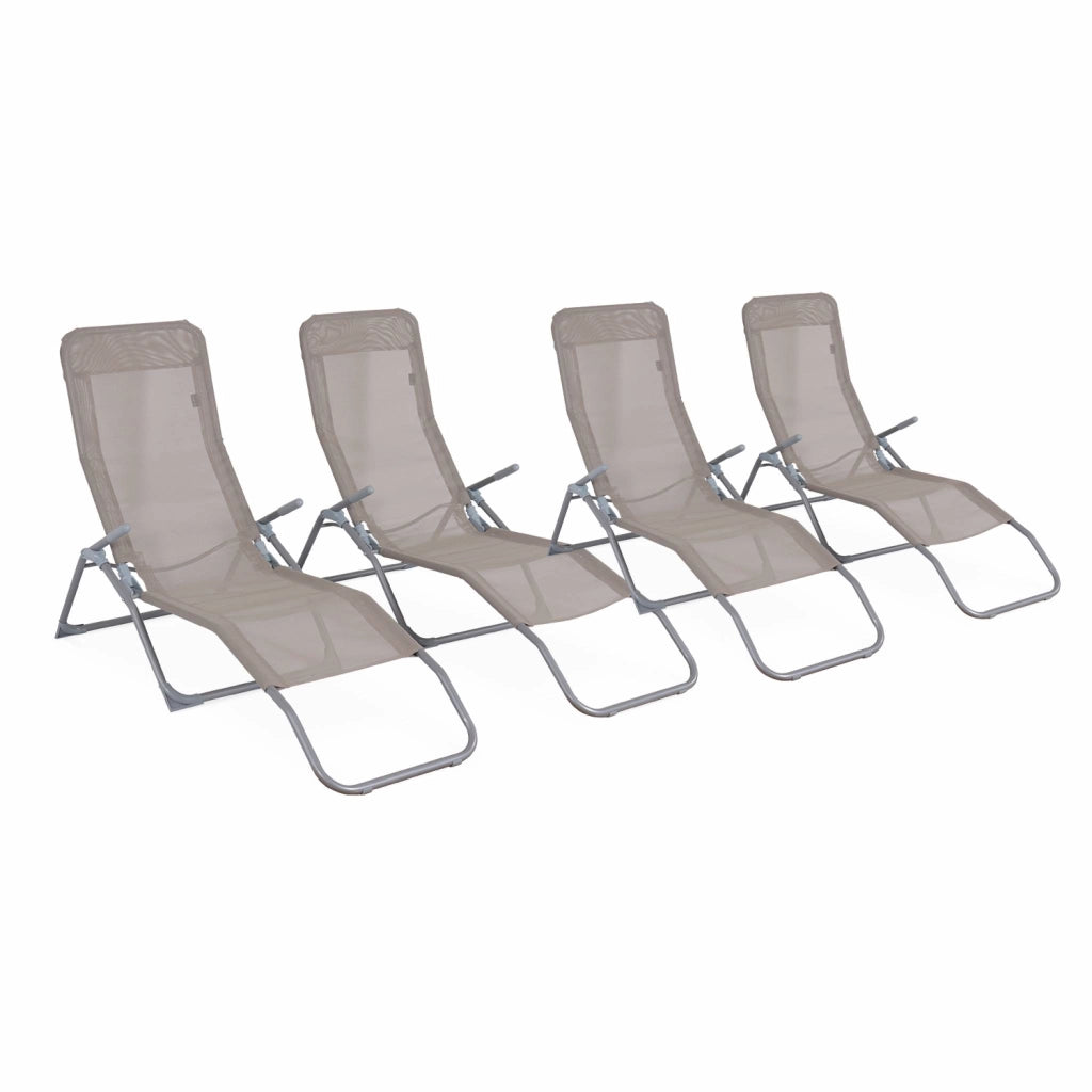 Set 4 lettini prendisole pieghevoli in textilene multiposizione, talpa