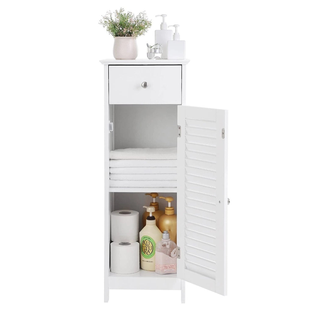 Colonna Bagno Bianca con Cassetto e Ante a Persiana - MDF