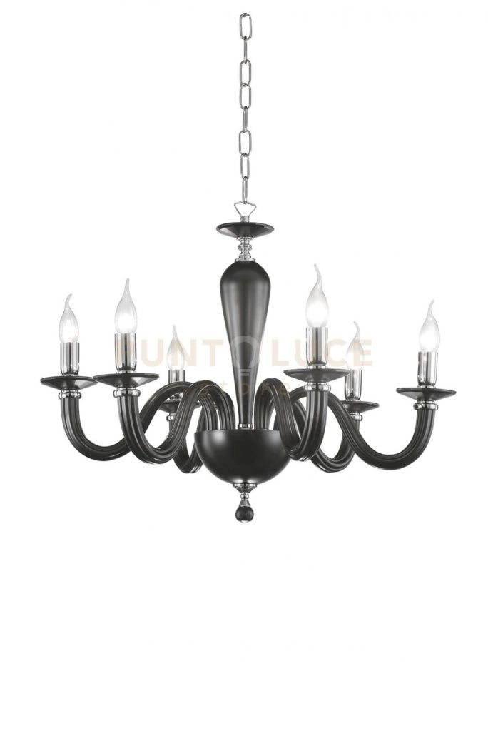LAMPADARIO RAVEL 12 LUCI ATTACCO E14 NERO E CROMO D.82CM