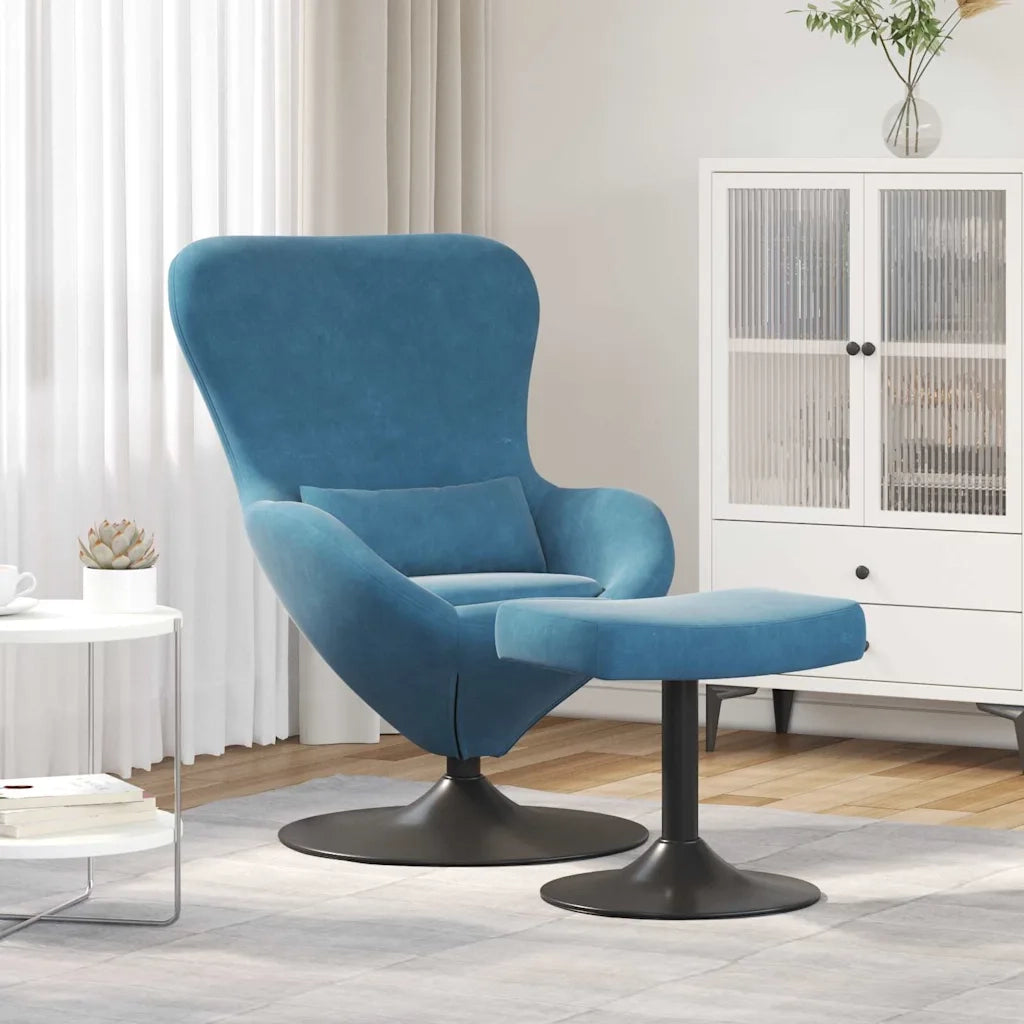 Sedia Egg con Pouf with Footstool Blu Velluto 42002743