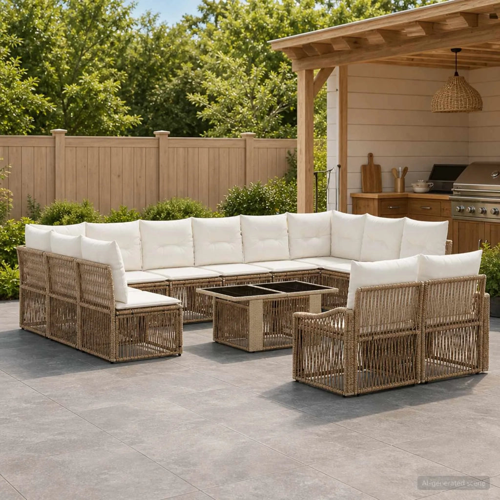 Set Divano da Giardino 13 pz Beige e Bianco Crema polyrattan 3437319