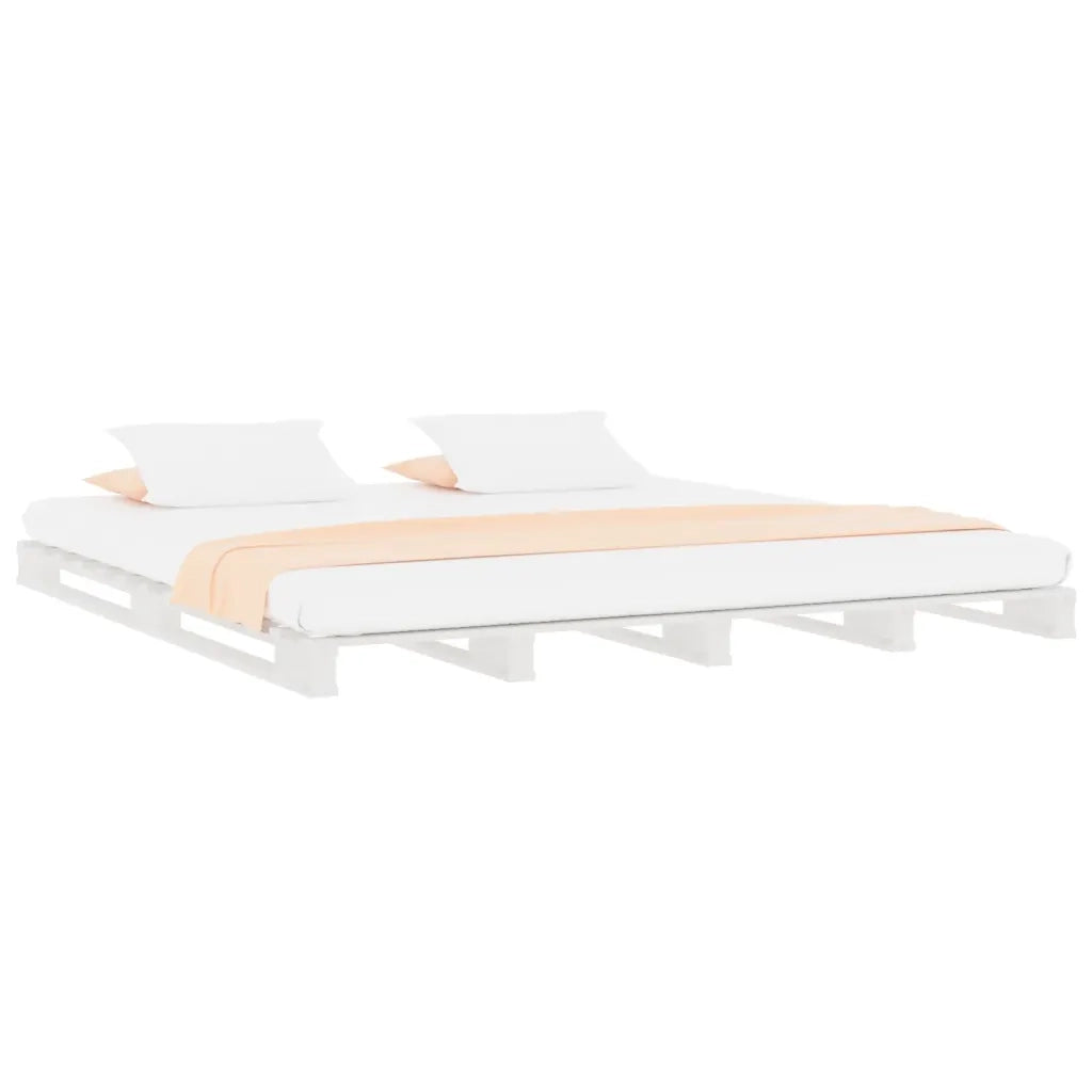 Letto a Pallet Bianco 135x190 cm Double Legno Massello di Pino 821433