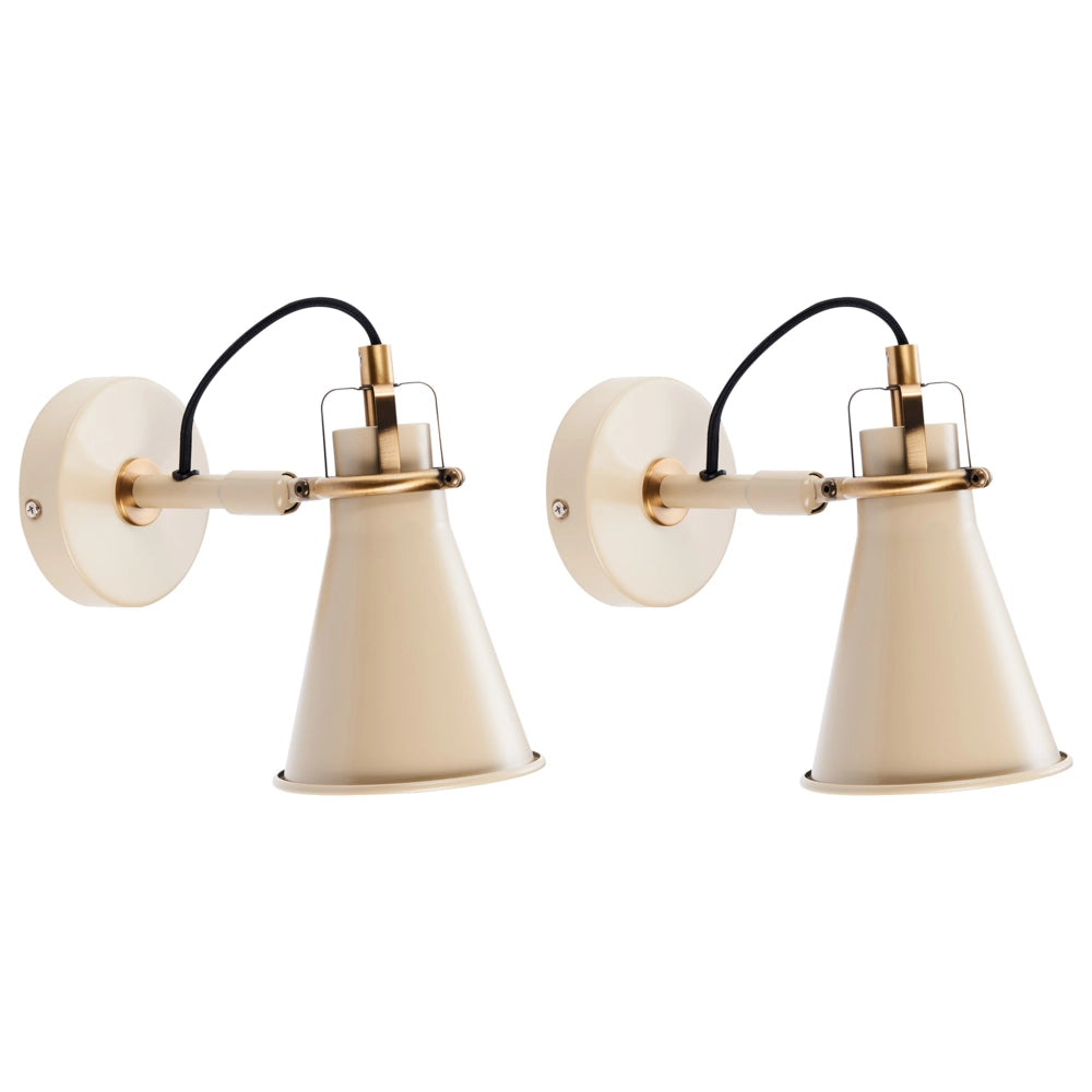 Set di 2 lampade da parete Beige Sconce metalliche paralumi regolabili Camera da letto Soggiorno Casa Ufficio Design Industriale