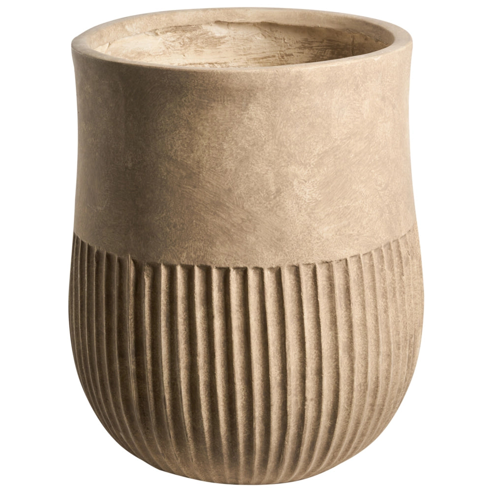 Fioriera beige in fibra di argilla verniciata per interni ed esterni rotonda 36 x 36 x 46 cm alta design moderno soggiorno giardino