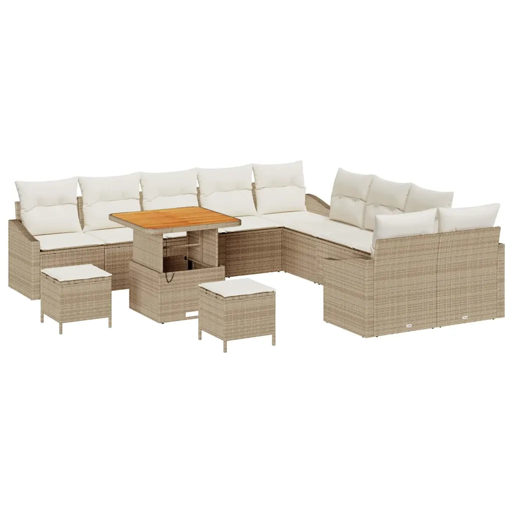 Set Divano da Giardino con cuscino 13 pcs Beige Poly Rattan
