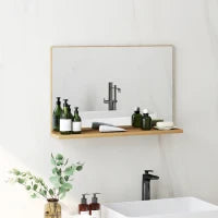 kleankin Specchio Bagno da Parete con Mensola Design Moderno e Multiuso, 60x12x40 cm, Legno