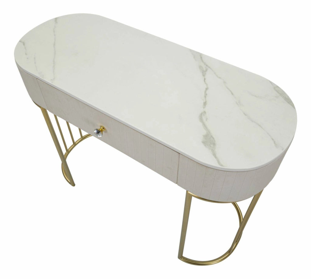 Consolle Abstraktes , Tavolo multiuso, Mobiletto d'appoggio, Scrivania da corridoio, 100x40 h75 cm, Crema e Bianco