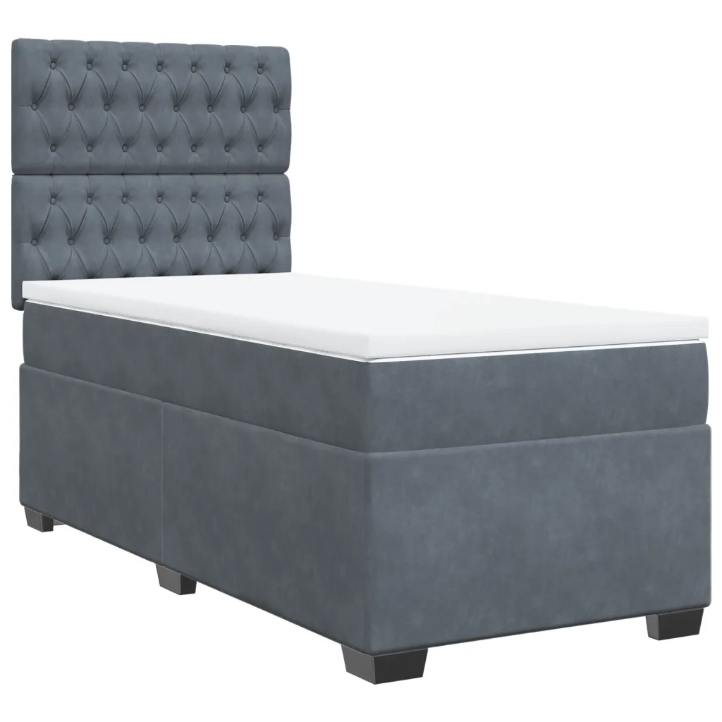 Giroletto a Molle con Materasso Grigio Scuro 90x200 cm Velluto