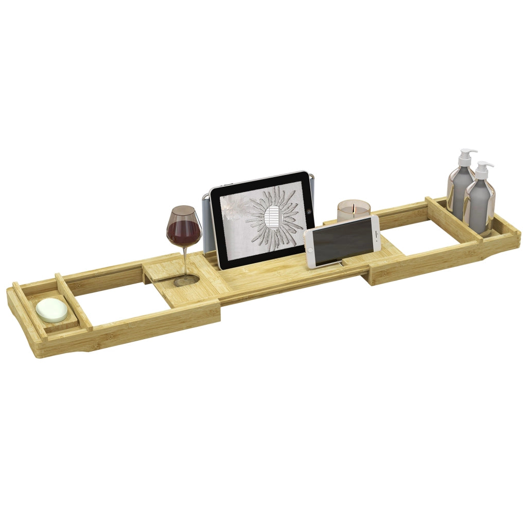 Ripiano per vasca da bagno in bamb¨´ estensibile con porta bicchiere e porta sapone ¨C zephmum ¨C 75-109x23x4.5cm