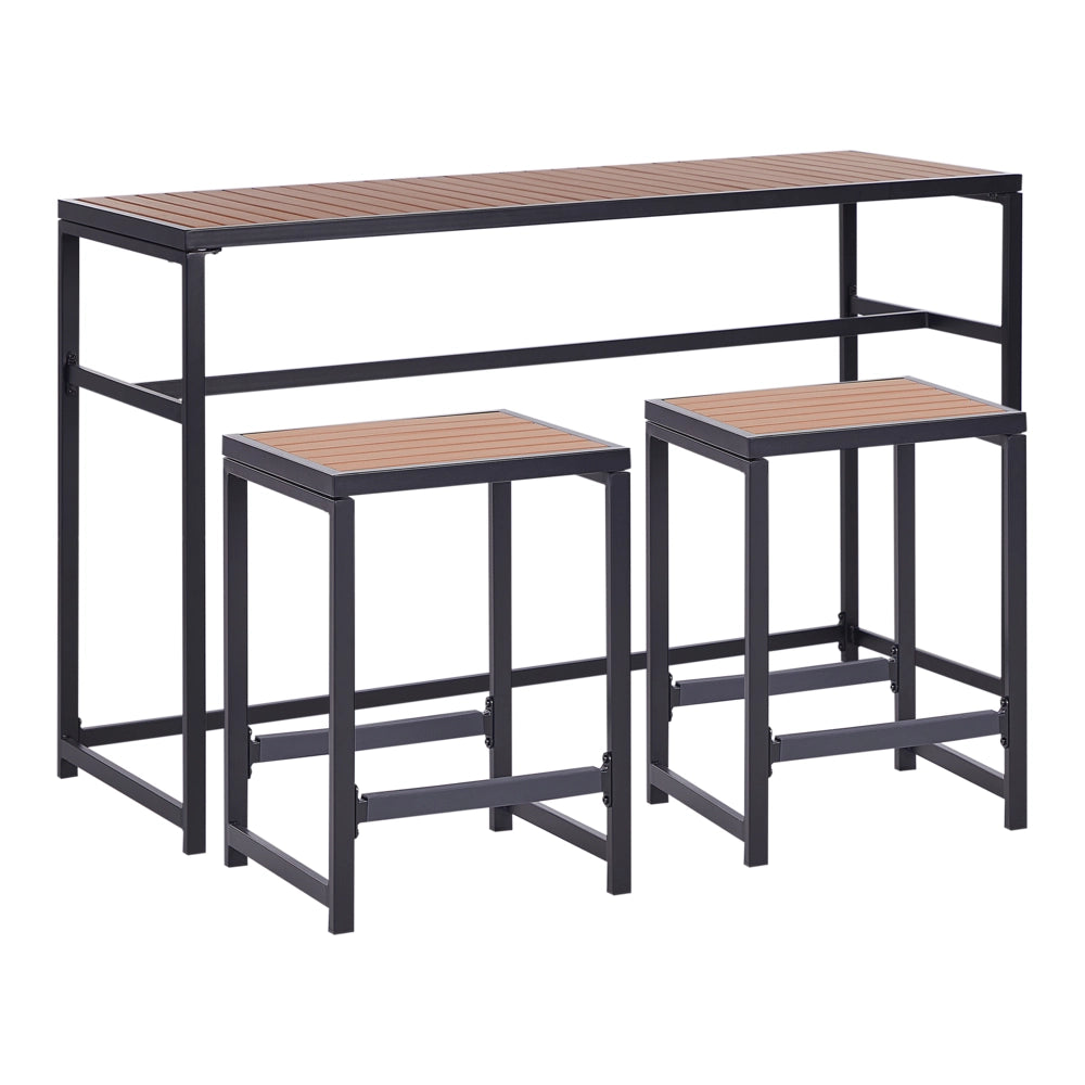 Set da pranzo da giardino 3 pezzi Sgabelli da tavolo per interni all'aperto 2 posti a sedere in acciaio polywood nero design moderno