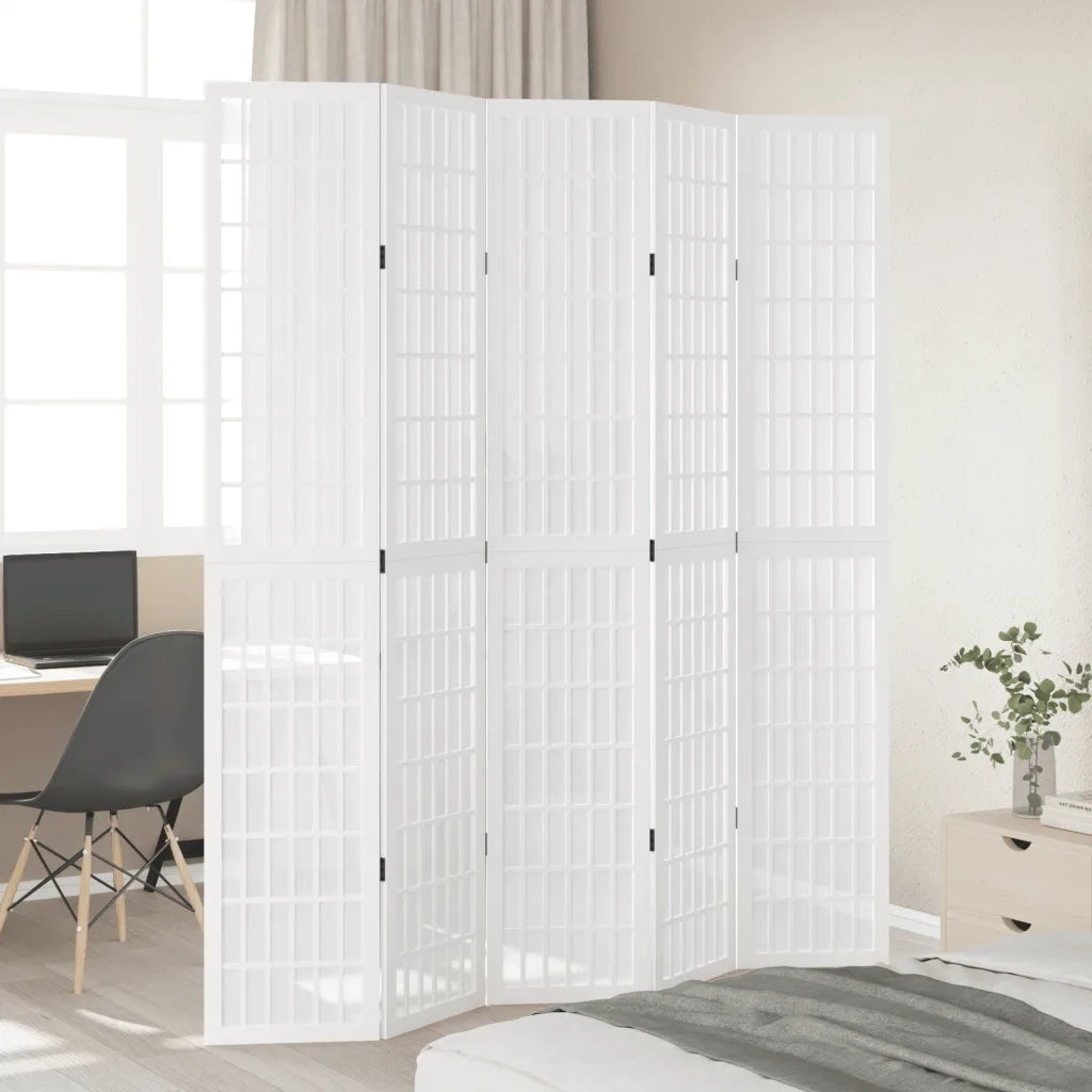 vidaXL Divisorio Ambienti 5Pannelli Bianco Legno Massello di Paulownia