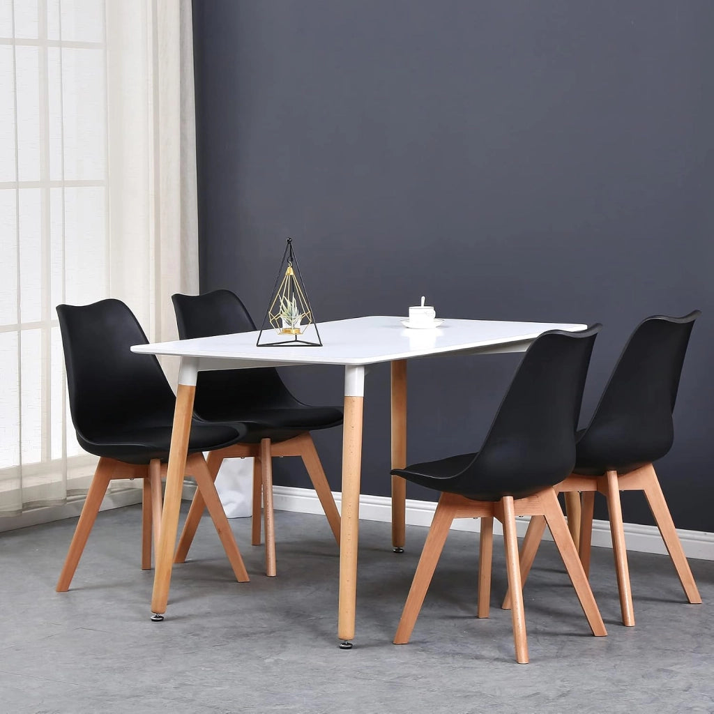GrandCA HOME Set di 4 Sedie da Pranzo con Gamba in Faggio Massello, Design Retrò, Sedia Imbottita, Sedia da Cucina, in Legno, Nero