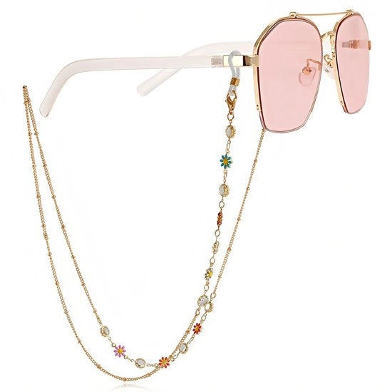 Portatile per occhiali femminili - Supporto per occhiali regolabile - Ipotesoallergenico - Leggero - 70 cm - Catenaccio metallico con clip in silicio - Supporto per occhiali