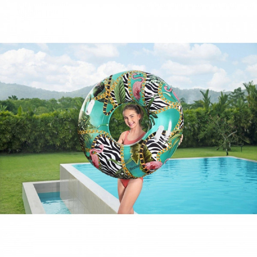 Trade Shop - Gonfiabile Salvagente Fantasia Floreale 114 Cm Con Maniglie Piscina Estate 36302 -