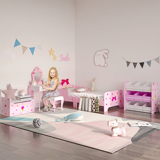 Letto per Bambini con Sponde 143x74x59 cm Fantasia Fiocco Rosa