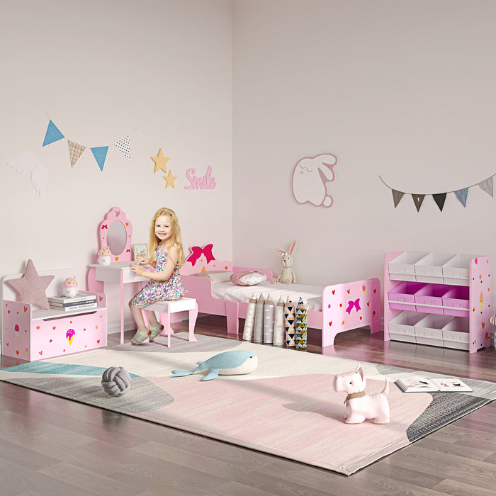 Letto per Bambini con Sponde 143x74x59 cm Fantasia Fiocco Rosa