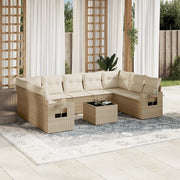 Set Divano da Giardino 10 pz con Cuscini Beige in Polyrattan 3220607