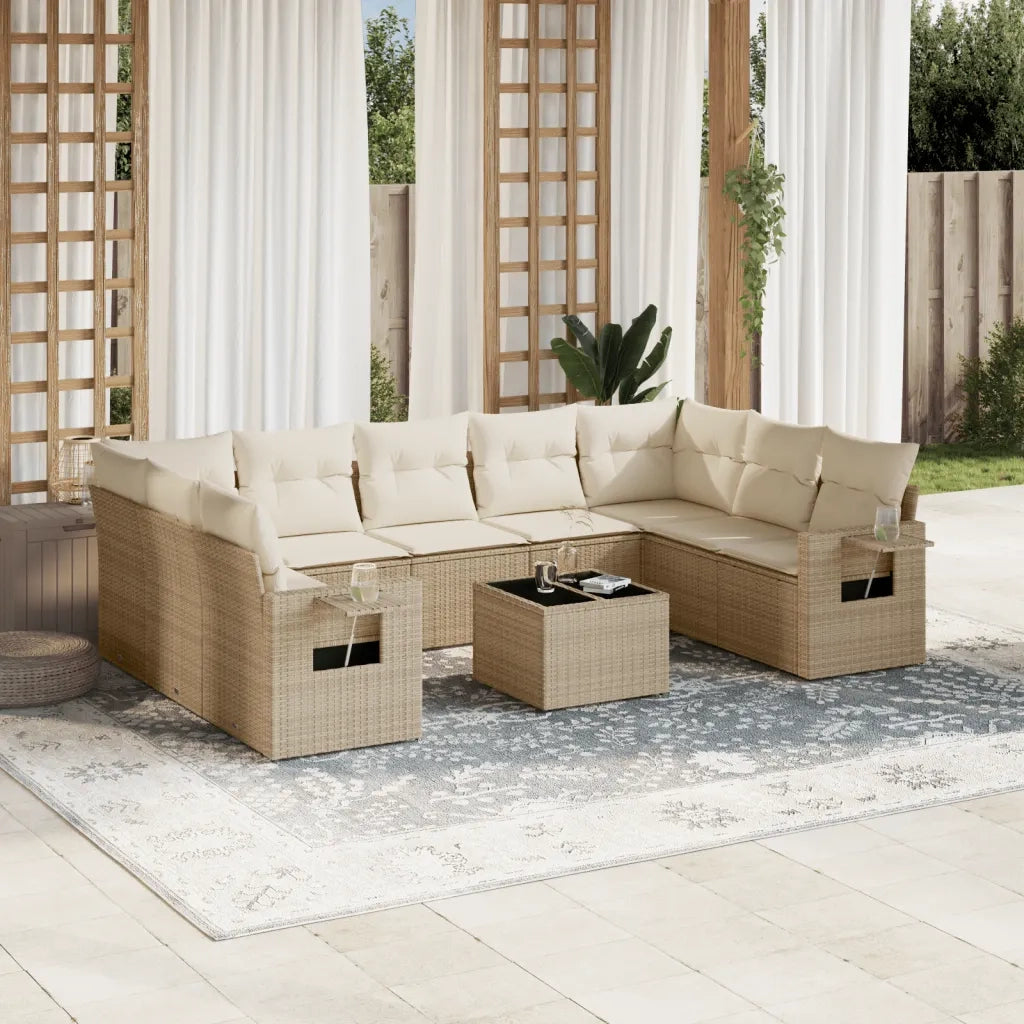 Set Divano da Giardino 10 pz con Cuscini Beige in Polyrattan 3220607
