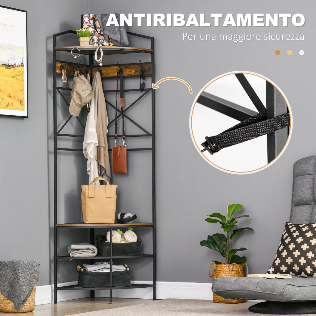 Appendiabiti con Panca e Scarpiera Angolare ¨C Minimal ¨C Marrone 50x50x183