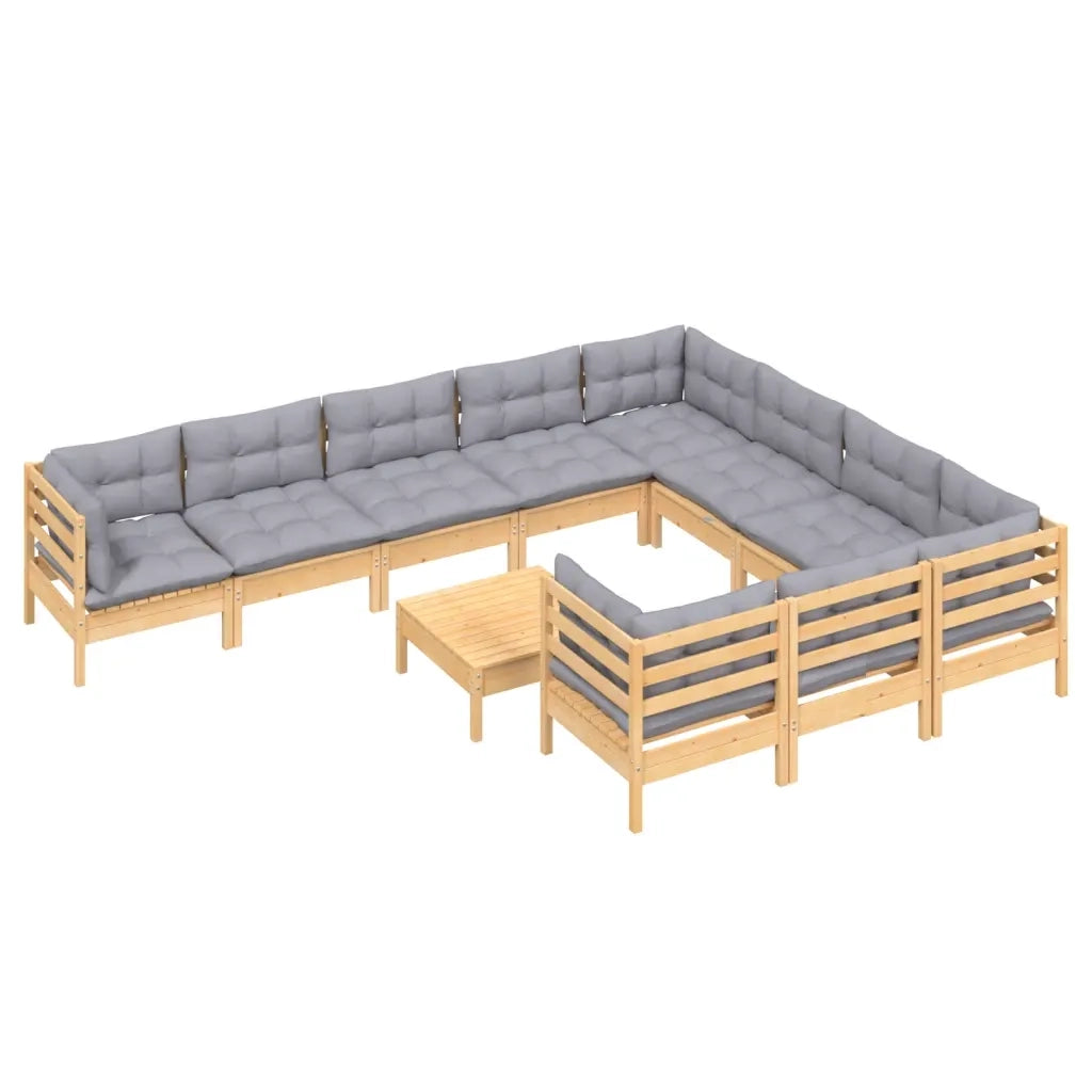 Set Divani da Giardino 11 pz con Cuscini Grigi Massello di Pino 3097000