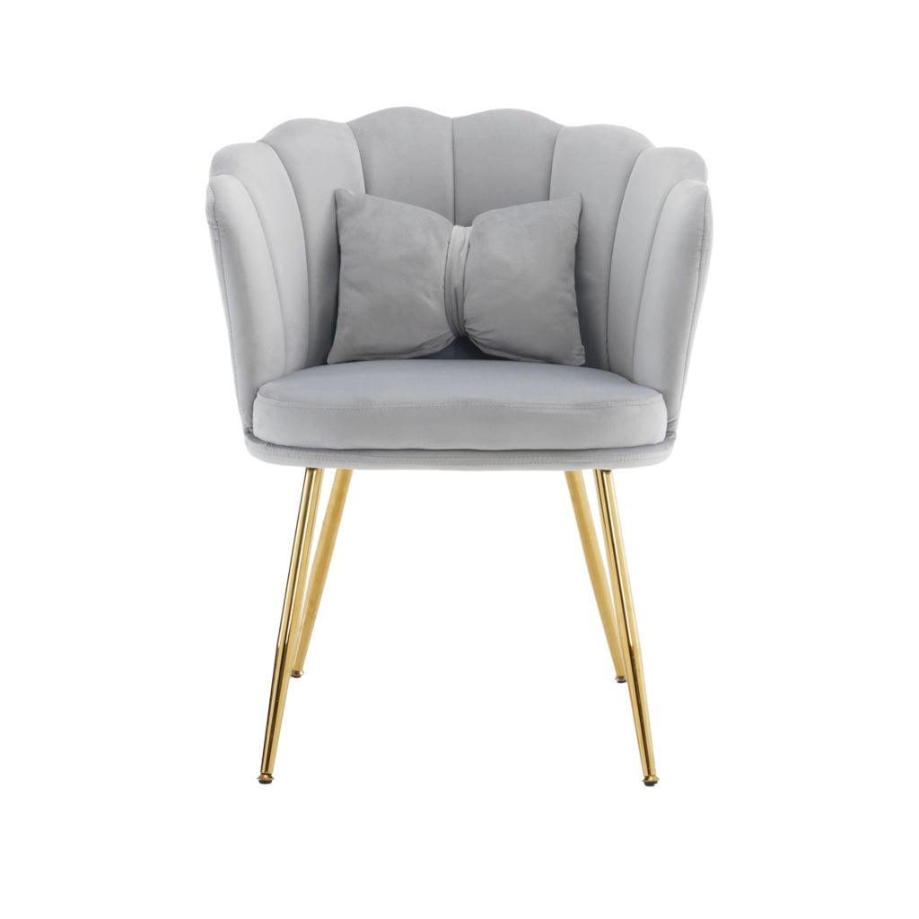 Fauteuil in velluto con schienale a petalo, cuscini e gambe in metallo dorato, grigio set 2 pezzi