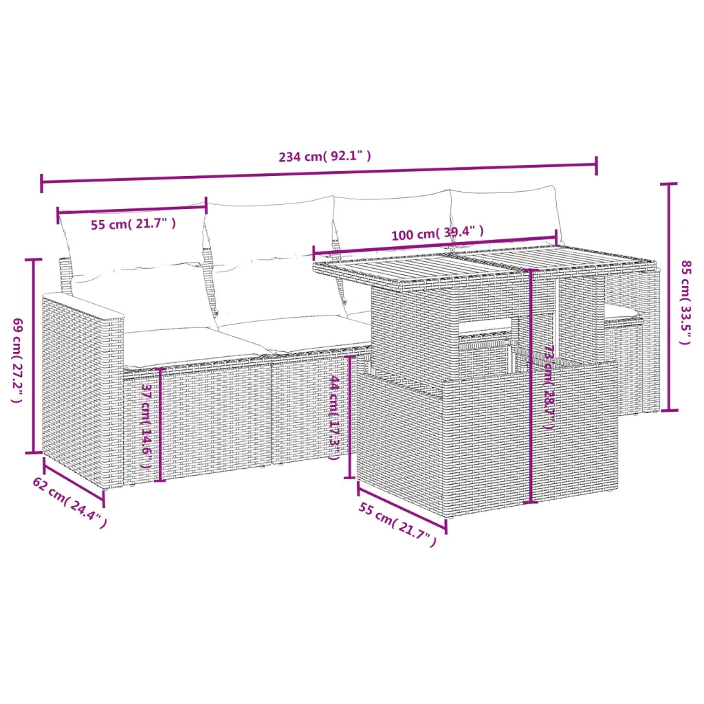 Set Divano da Giardino 5 pz con Cuscini-Sofa da Giardino-Divanetto da esterno Grigio in Polyrattan 930078