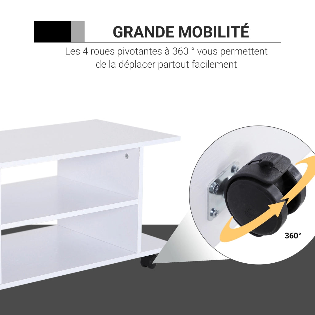 Mobile TV con ruote ¨C Xylo ¨C Legno bianco con ripiani, 80x40x40 cm