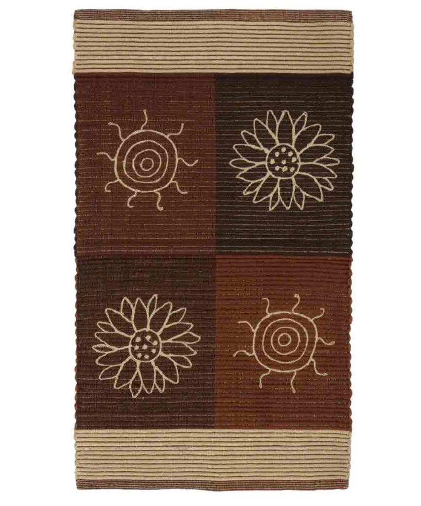 Tappeto SUMMER MARRONE cm.55x180 disegno sole e fiori 100% cotone, passatoia stuoia cucina multiuso lavabile