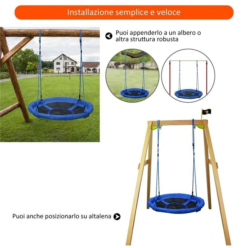 ALTALENA ROTONDA PER BAMBINI 100 X 180 CM BLU E NERA