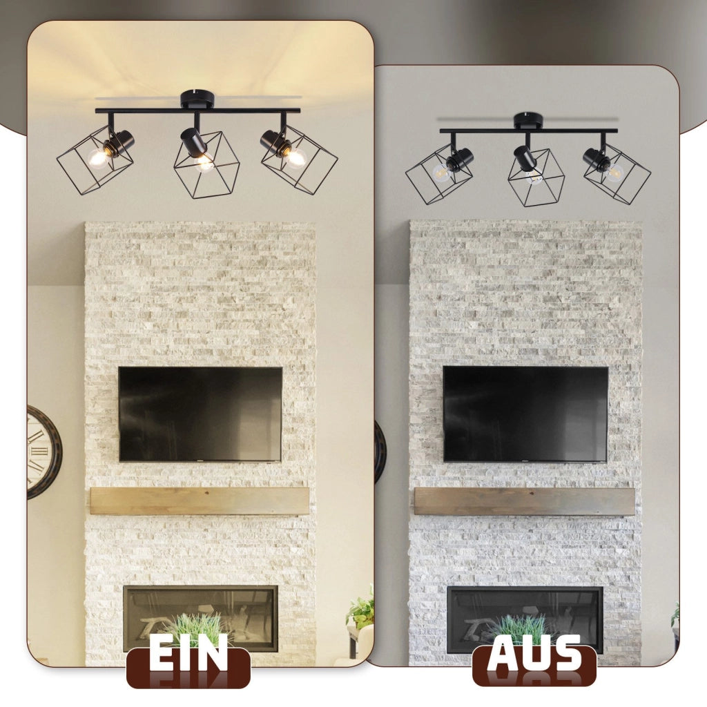 ZMH Faretto da soffitto 3 fiamme orientabile 350° lampada da soffitto vintage in metallo soggiorno