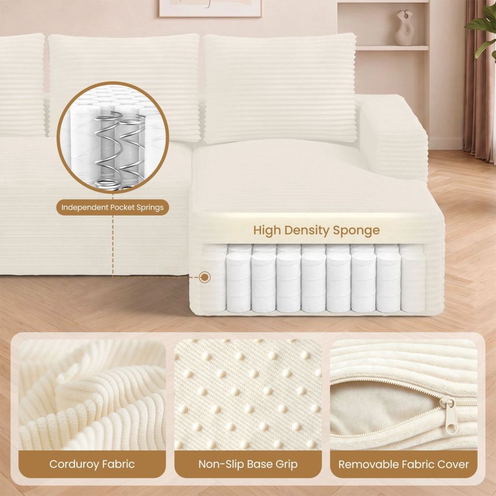 Divano angolare modulare in velluto a coste a L, divano compresso sottovuoto senza montaggio con chaise longue, molle insacchettate ergonomico