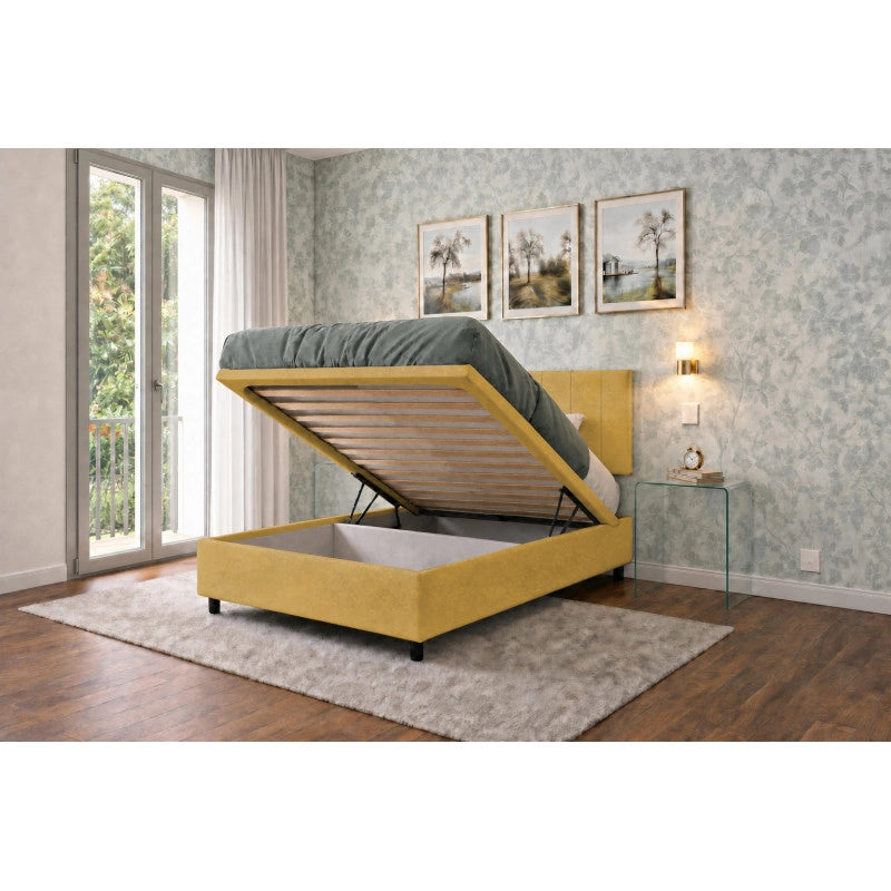Letto imbottito Singolo 80x190 cm Vertical - Contenitore,Microfibra,Ocra