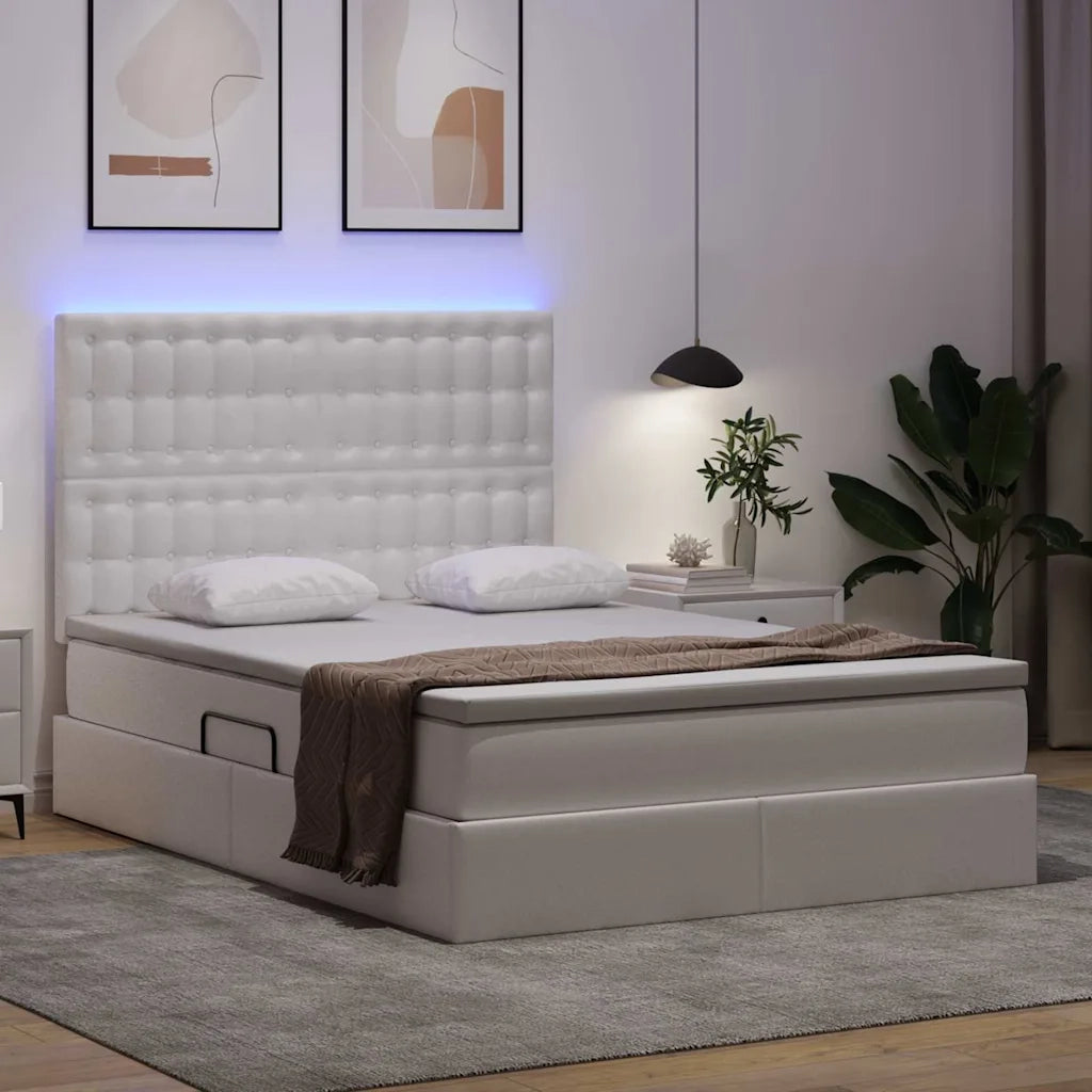 Letto con contenitore e LED con led Bianco Puro 140 x 200 cm