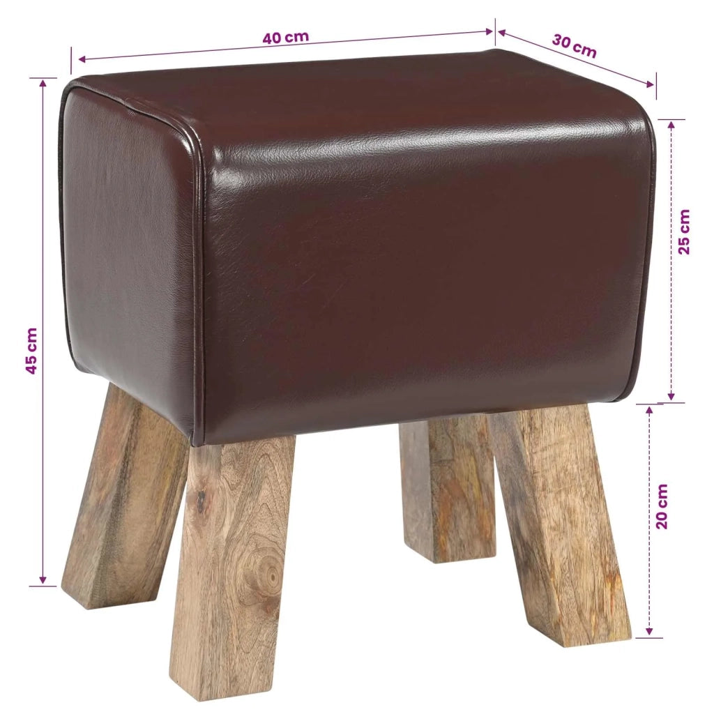 panchina 40 x 30 x 45 cm Pelle Vera Marrone Scuro 42042098