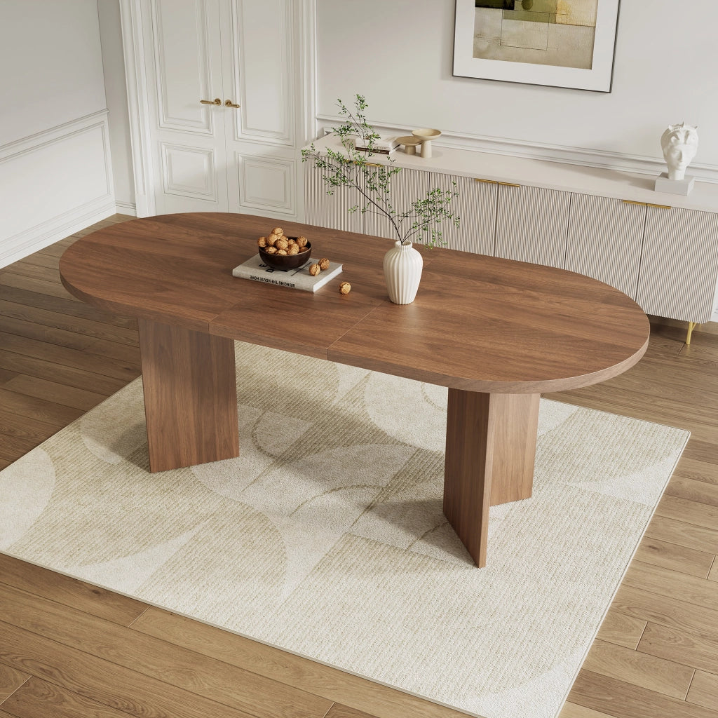 Tavolo da pranzo per 6-8 persone con piano spesso 18 mm e angoli arrotondati in MDF noce per sala da pranzo 160 × 80 cm